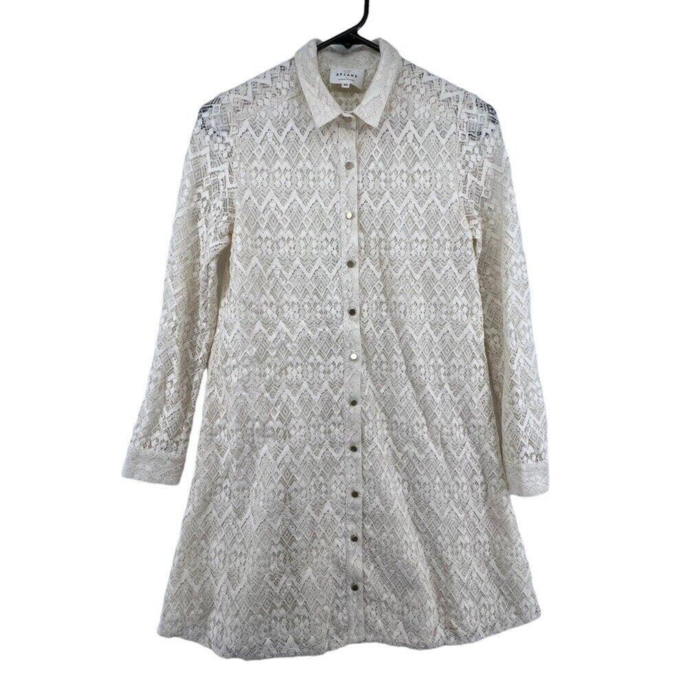 Sezane Size 34 US Size 2 Shirt Dress Full Lace Cream Button Front Long Sleeve